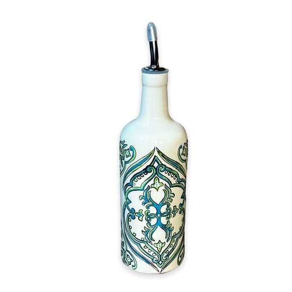 Thyme Ceramic Hand Painted Oil Bottle White & Green 350ml - Picture 2 of 10
